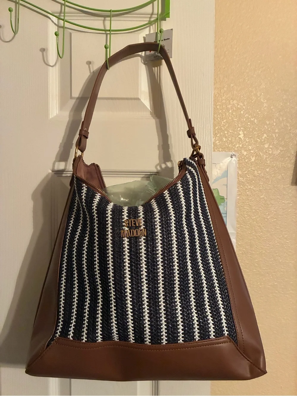 Steve Madden Navy, White & Brown Striped Shoulder Bag